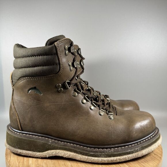 Simms Freestone Boots Mens 10 Brown Leather Fly Fishing Felt Sole Wading Boots - Picture 1 of 8